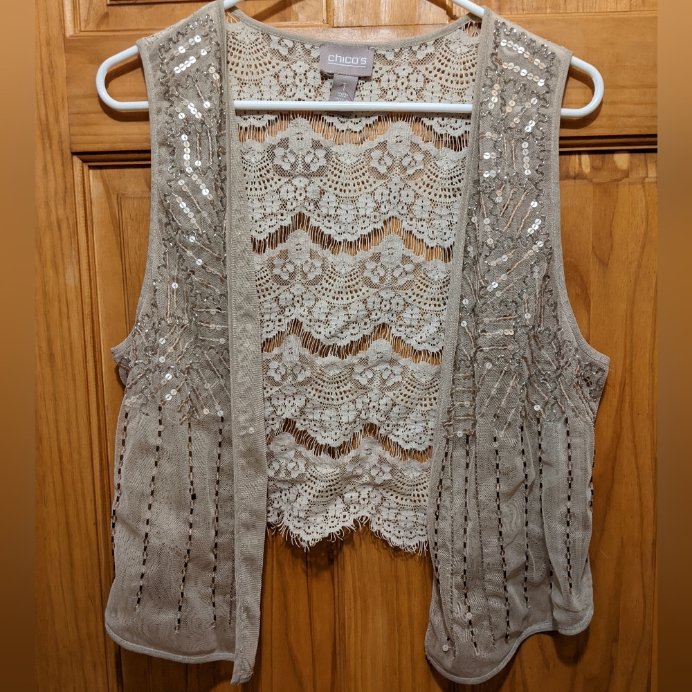 Lace/beaded/sequin cream vest from Chico's